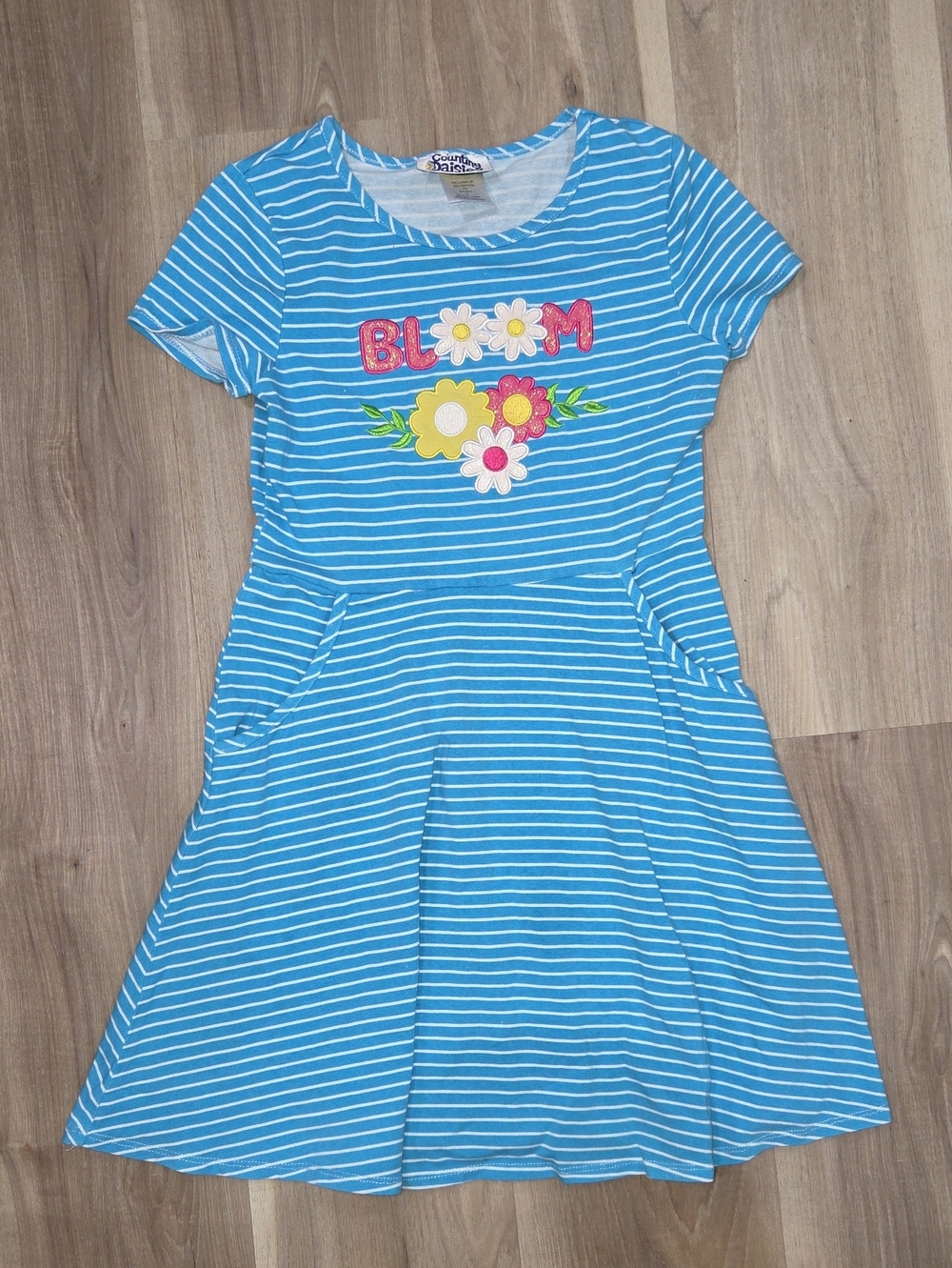 •Counting Daisies• Little Girls Blue Striped Dress